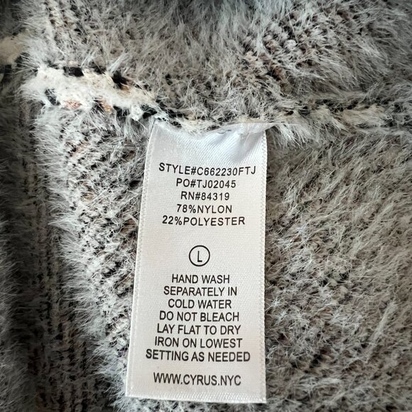 Cyrus Houndstooth Ivory Black Open Front Nylon Blend Long Sleeve Cardigan Large - Picture 11 of 11